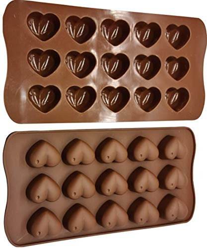 Onlineforu Ltd Molde de silicona con forma de corazón, antiadherente, reutilizable, para chocolate, gelatina, dulces y cera, día de San Valentín, 15 moldes de corazón para dulces caseros