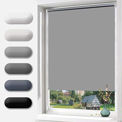 Allesin Verdunklungsrollo ohne Bohren, Verdunkelungsrollo Klemmfix, Hellgrau 120 x 130 cm, Thermorollo Hitzeschutz, Rollo Verdunklung Wandmontage, Klemmrollos lichtundurchlässig für Fenster