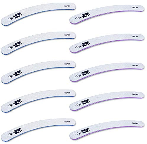 Curved Nail Files 5x 100/180 Grit 5x 180/240 Grit Nail4U Professional Nail File Banana, Boomerang, Emery Board Manicure Pedicure Set of 10