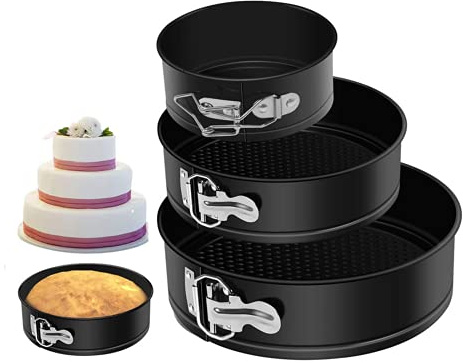 XIGUI Set di 3 teglie per torte a forma di formaggio, antiaderenti, rotonde, con fondo rimovibile, per mini torte di formaggio, pizze e quiches (10,2 cm, 15,2 cm, 20,3 cm) - Nero - Decorativo