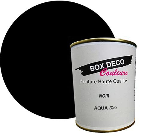 BOX DECO COULEURS Möbelfarbe Holz Innen auf Acrylbasis Samt-Satin Optik Aqua Holz – 750 ml/9 m², Schwarz