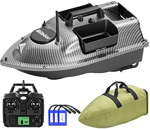 Karpfenfischen RC Köderboot Futterboot mit GPS Angeln Köder Boot,Angelköderboot mit 3 Trichter, Fischfind Boot,Ersatzakkus,Handtasche (Kohlenschwarz Boot)