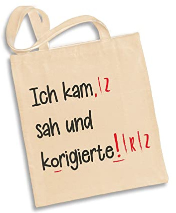 Tassenbrennerei Baumwolltasche mit Spruch Ich kam sah und korigierte - Stofftasche lustig - Geschenk für Lehrer, Lehrerin