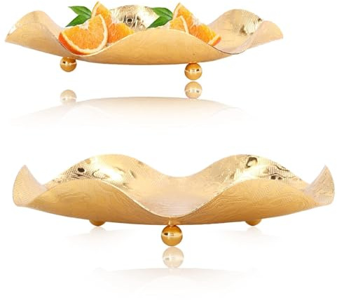 Gold Fruit Bowl, 19.8cm× 18cm Countertop Fruit Holder Basket Kitchen Dinning Table Fruit Display Tray Bread Vegetable Storage Stand Holder