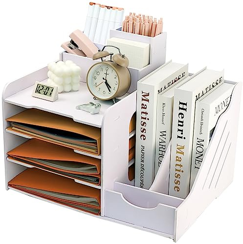 A4 Dokumentenablage Schreibtisch Organizer 4 Schicht Büro Desktop Organizer Dokumentenhalter Weiß Schreibtisch Organizer Aktenregal Magazin Aktenhalter Rack Aufbewahrungsbox Brieffächer
