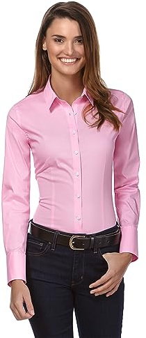 Vincenzo Boretti Camisa de Mujer Elegante y clásica, Ajustada Entallado (Slim-fit), Mezcla de algodón, Ligeramente elástica, Manga-Larga, Cuello Kent, Lisa - fácil de Planchar