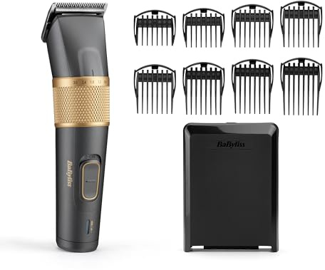 BaByliss Graphite Precision Hair Clipper for Men, Cordless Hair Clippers with 160‑Minute Run Time, Fast Charge, Professional Japanese Steel Blades, 8 Comb Guides, Hard Storage Case, Black, E987U