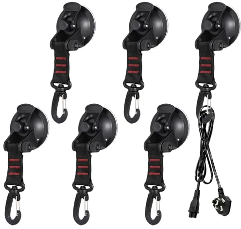 6 Stück Saugnäpfe mit Befestigung Haken, 360° Drehbare Saugnapf Haken Extra Stark Bis 10 KG, Saugnapf Anker für Camping Wohnmobil, Zelt, Sonnensegel, Vordach, Auto Markise, Freien
