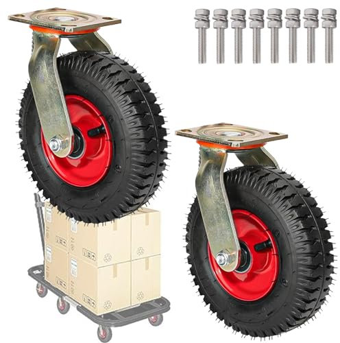 WORDFUN Rader Fuir Schubkarren, Air Luft Reifen, Transportrollen, Mit Bremse, Pannensichere, Leicht Zu Installieren, for Alle Arten Von Speisewagen-Trolleys, Metall Lenkrollen