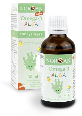 NORSAN Omega 3 ALGA Öl vegan 50ml - hochdosiertes Omega 3 vegan für Kinder 1.000mg pro Portion -Algenöl reich an DHA - Tagesdosis 2 ml ab 35 kg