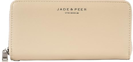 Jade & Peer Geldbörse Damen Creme Portmonee aus Kunstleder, Groß Portemonnaie Damen mit Reißverschluss und vielen Fächern
