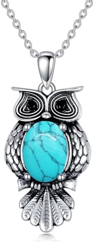 LONAGO Eule Halskette 925 Sterling Silber 6mm * 8mm Oval Schnitt Edelstein Geburtsstein Vintage Eule Anhänger Halskette für Frauen