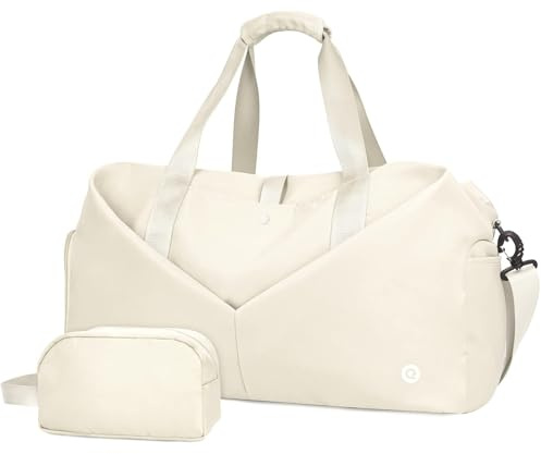 Ceneda Damen 50,8 cm große Sporttasche mit Nassfach und Schuhfach, tragbare Wochenendtasche, Reisetasche, Yogatasche in Elfenbeinfarben
