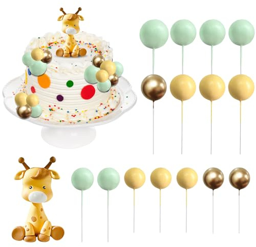 16 Pcs Giraffe Cake Topper,Jungle Safari Animal Cake Toppers Birthday Cake Topper with Balls,Jungle Animal Cake Decorations for Kids Boy Girl Baby Shower Birthday Party Supplies (Giraffe)