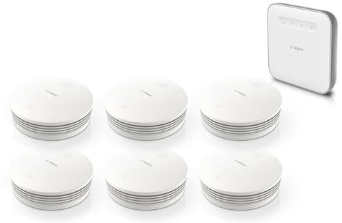 Bosch Smart Home Warnung bei Feuer-Set, 6X Rauchmelder II, 1x Controller II, Funkrauchmelder mit WLAN und App-Funktion, mit austauschbarer Batterie, kompatibel mit Apple HomeKit