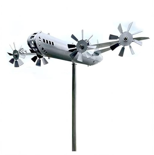 BesBet Flugzeug Wind Skulptur, Handgemachte Magische Windmuehle, WindräDer Gartendeko, Windspiele, füR Hof Und Garten FüR Den AußEnbereich, Dekoration, Windskulptur