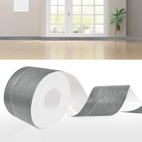 DIKARIYA Weichsockelleiste Selbstklebend Holzoptik Grau, 50x20mm 12 Meter Sockelleiste Selbstklebende, PVC Weichsockelleiste Fussleisten Selbstklebend, Flexible Knickleiste für Küche Bad Badezimmer