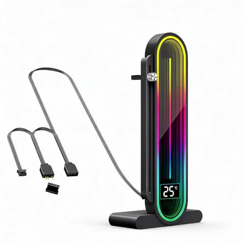 ARGB GPU Support Bracket, 5V 3 Pin RGB GPU Stand Holder, RGB GPU Support Stand Video Card Sag Holder, Adjustable Length and Height GPU Stand with Temperature Display for Computer
