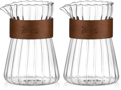Small Glass Coffee Server Set of 2 - Manual Pour Over Coffee Maker 16oz, Borosilicate Glass Coffee Carafe with Heat-Resistant Wood Ring,2 Pack