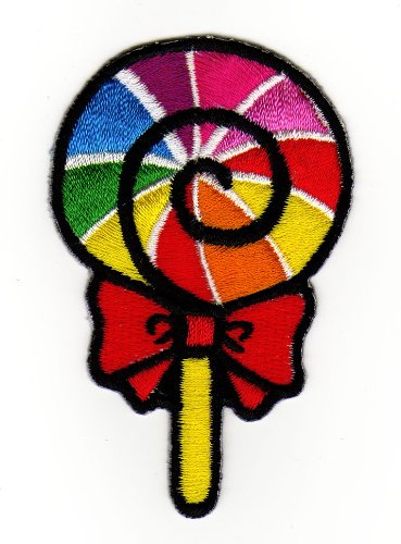 Lolly Lutscher Bunt Aufnäher zum aufbügeln oder aufnähen Bügelbild Aufbügler für Kleidung gestickter Bügelpatch Applikation Patch Regenbogen Größe 4,6 x 7,2 cm
