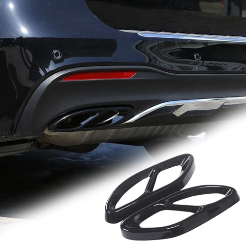 Tumukiw Car Exterior Exhaust Pipe Cover Compatible With Mercedes-Benz A B C E CLA CLS GLC GLE GLS Class W205 W213 X253 C257, Stainless Steel Tailpipe Exhaust Pipes Frame Trim (Glossy Black, Upgraded)