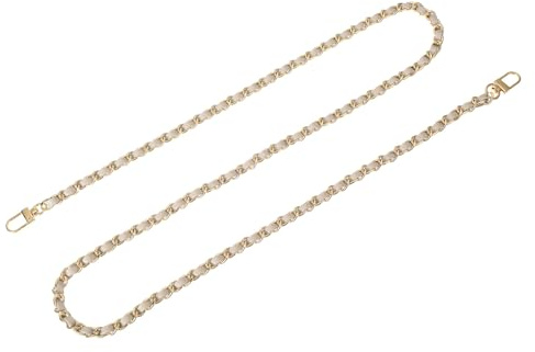 QUARKZMAN Reemplazo Cadena Bolso, 120cm Correa para Bolso Bandolera de Bolso para Mujeres Cadena Metálica Plana PU Accesorio para Bolso de Mano Bolso Cruzado Crossbody DIY(Dorado Beige)