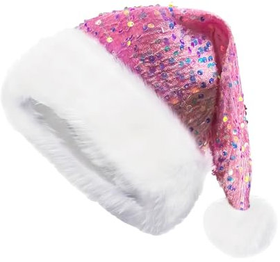 Generisch Weihnachtsmütze Erwachsene Nikolausmütze Weihnachtsmütze Weihnachtsmann Mütze Plüsche Weihnachtsmann Mütz Mit Glitzer Pailletten Und Plüsch Rand