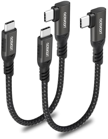 aceyoon 240W Cable USB C Corto 15cm, 2 PCS USB C a C Cable 5A PD Cable de Carga Rápida USB Type C ángulo de 90 Grados con E-Marker Chip para iPhone 16 15 Pro Max, para MacBook, para iPad, para Galaxy