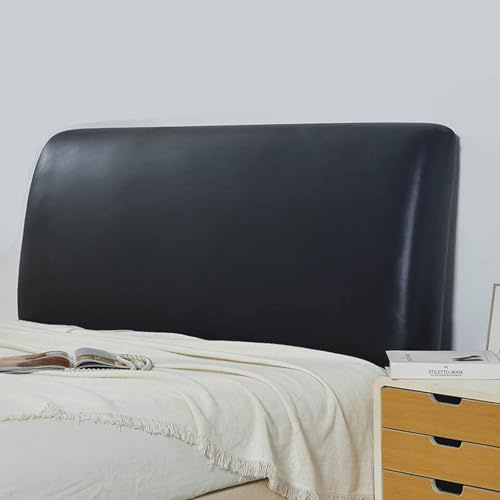 Bettkopfteil Hussen,Bett-Kopfteilbezug,PU Leder Bett Kopfteil Bezug,Dehnbare All-Inclusive Kopfteilbezug,Universell Staubdichte Schutzhülle für gepolsterte Schlafzimmer 70cm H (Schwarz 180cm L)