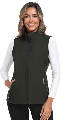 MoFiz Chaleco Ligero Softshell para Mujer Chaqueta sin mangas para Soft shell de acampada y marcha Verde EU 2XL