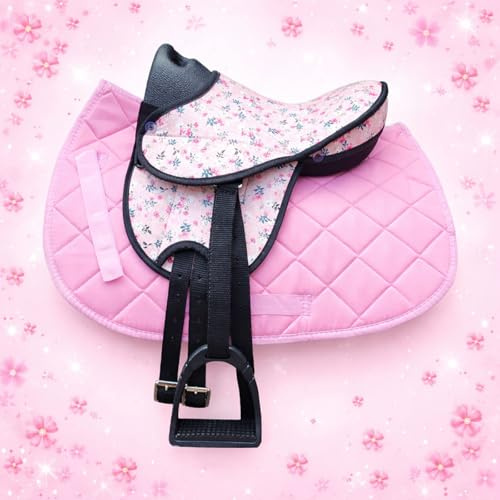 Brama West Shetty - Set di sella per bambini My Little Pony | Sella per Shetty Pony cavallo in legno | con copertura per sella, cinghia per sella, staffe e staffe | Sella Flower/Coperta rosa