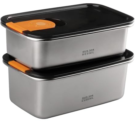 Hocadrv 2 Stück Lunchbox Brotdose Edelstahl Brotdose Abtrennung | Auslaufsicher frühstücksbox mit Fächer & Dichtungen(800ml + 1100ml)