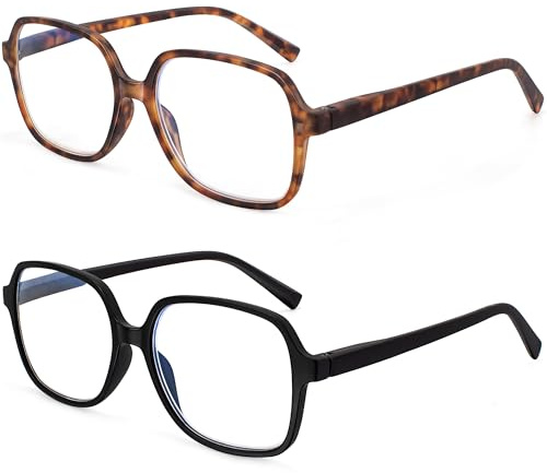 Madison Avenue 2 Pack Lesebrille Damen und Herren, Quadratisch Leichte Blaulichtfilter Lesebrille mit Federscharnieren