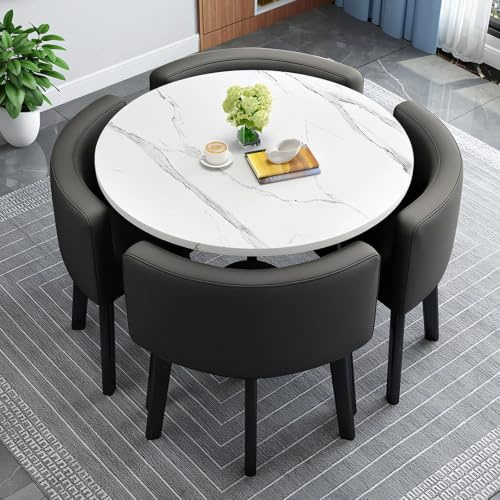 AMZSEW Kitchen Dining Table and Chairs Set 4,Modern Breakfast Bar Table and Chair- Dining Room Sets Back Faux Leather Chair, for Small Spaces Coffee Kitchen meeting table (WHITE)
