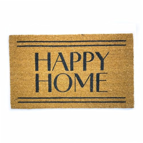 Great American Coco Coir Doormat with Heavy Duty Backing - Large 18 x 30 Non-Slip Minimalist Front Door Welcome Mat - Outside Entrance, Front Porch, Indoor Entry, Brown (Happy Home)