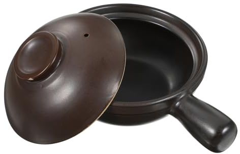 CIYODO Cazuela De Barro Tradicional Con Asa y Tapa Alta Temperatura Gres Natural Para Cocina Doméstica Para Arroces y Guisos Ligera y Fácil De Limpiar