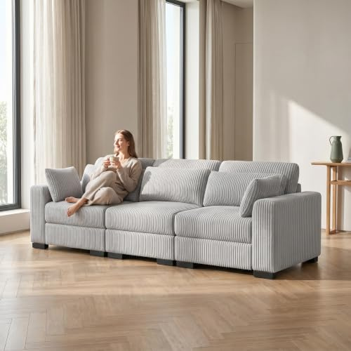 QMTXBYJ Sofá esquinero moderno, sofá de 3 plazas, sofá de tela de tres plazas, sofá tapizado de pana, sofá lounge sofá grande, sofá esquinero con cojines, sofá modular para sala de estar/apartamento