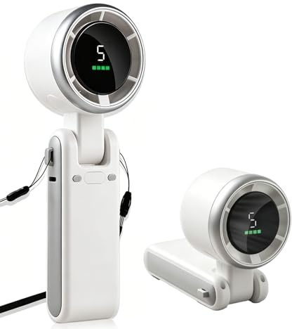 Ventilatore portatile a mano, ventilatore portatile a mano a turbina, 5 velocità del vento, ricaricabile da 4000mAh, mini ventilatore personale pieghevole 3 in 1: a collo e da tavolo，colore：bianco