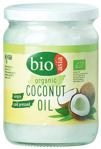 BIOASIA Bio Kokosöl, kaltgepresst, naturbelassen ohne Zusatzstoffe, veganes Fett zum Kochen, Braten & Backen, auch als Naturkosmetik verwendbar, 100 % Bio, 500 ml