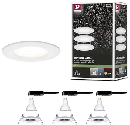 Paulmann 93478 LED Einbauleuchte 3-Step-Dim Nova Basisset starr IP44 rund 78 mm GU10 3x6,5W 3x460lm 230V dimmbar 2700K Weiß matt