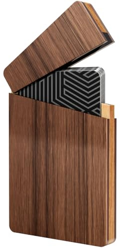 MaxGear Portable Wooden Business Card Holder for Men, Premium Walnut Business Card Case Walnut Credit Cards Pocket for Carrying Your Cards, Slim Magnetic Closure Card Holder for Business & Networking
