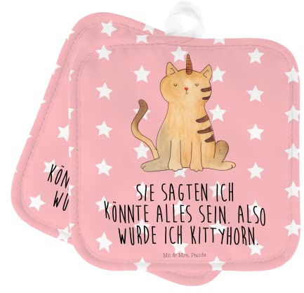 Mr. & Mrs. Panda Topfuntersetzer Einhorn Katze - Geschenk, Einhornkatze, Topflappen lustig, Topflappenset, Topflappen 2er Set, Ofenhandschuhe,