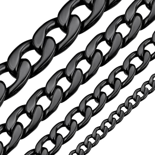 ChainsHouse Halskette für Herren Damen Kubanische Kette Edelstahl Panzerkette 5/9/12/15mm Breit Gliederkette in Silber/Gold/Schwarz Halsreif Halsschmuck, Länge 36-76cm