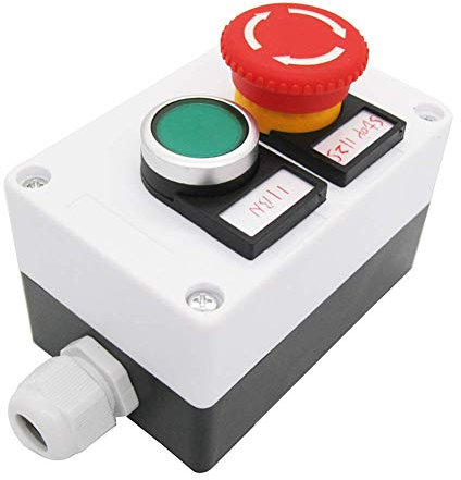 Taiss Interruptor de emergencia, botón verde, seta roja, interruptor de presión de bloqueo, 440 V, 10 A, 1NO 1NC, caja HZ-11ZS-G