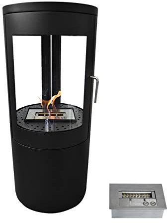 GLOW FIRE Ethanol Kaminofen NORDKAPP (freistehender Standkamin) - Bioethanol Kamin mit TÜV-Zertifikat für Innenräume, 6 Stunden Brenndauer und 2 kW Heizleistung, 42x42x96 cm - Schwarz