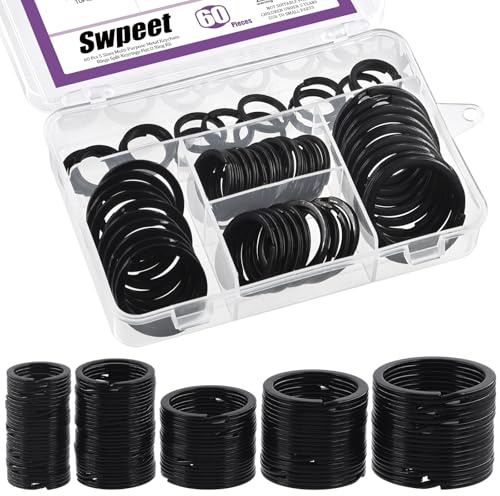 Swpeet 60 st svarta blandade mångsidiga metallnyckelringringar delade nyckelringar platt O-ring för hem bilnycklar fästen nycklar hängen – 20 mm, 25 mm, 30 mm, 35 mm, 38 mm