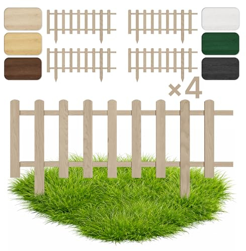 Floranica 4 Stk. Beeteinfassung Steckzaun Zierzaun 40 cm x 100 cm Unbehandelt Gartenzaun aus Holz Dekozaun Lattenzaun Rasenkante unimprägniert Umzäunung für Garten Wege Beeten