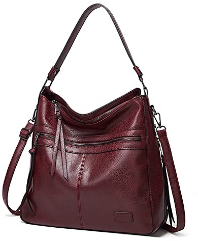FANDARE Bolso Hombro Mujer Tote Bandolera Shoppers Bolso Hombro Mano Gran Portátiles 12.9 Pulgadas Mochila Impermeable PU Cuero Compra Señora para Viaje Trabajo Escuela Compras Bag Vino Rojo