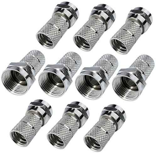 AERZETIX – C53753 - Lot de 10 fiches/connecteurs/raccords SAT F ⌀6.5 mm mâle - à visser - pour câble RG6U TV antenne récepteur satellite parabole télé - longueur 20 mm - couleur argent - en métal