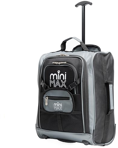 MiniMax Travel Suitcase with Wheels with Front Pocket for Toys/Dolls/Teddy Bears, Black, Bagage Cabine, MINIMAX